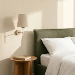 Aplique de pared Elizabeth, color arena/beige, de lino, 39 cm de altura, E27