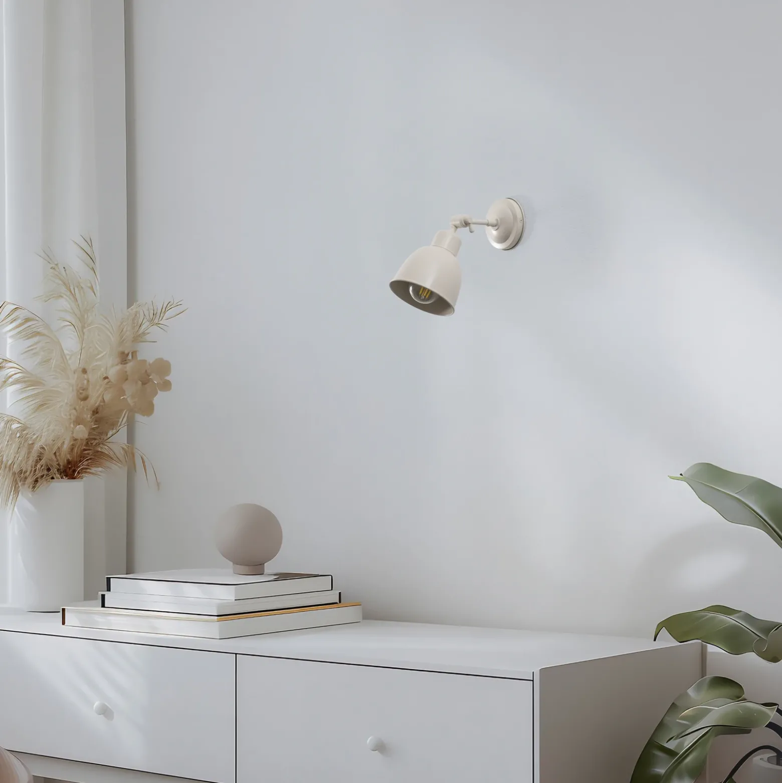Aplique de pared Emoti, beige, 1 luz, acero, Ø 10 cm