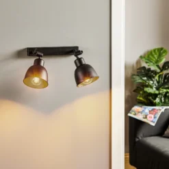 Aplique de pared Emoti, 2 luces, negro