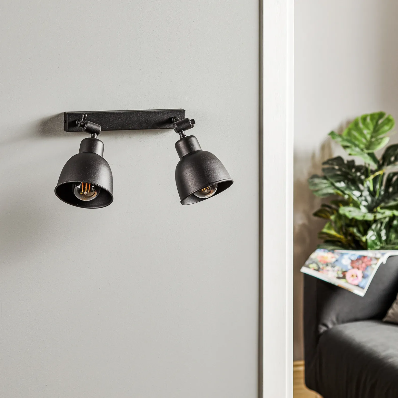 Aplique de pared Emoti, 2 luces, negro