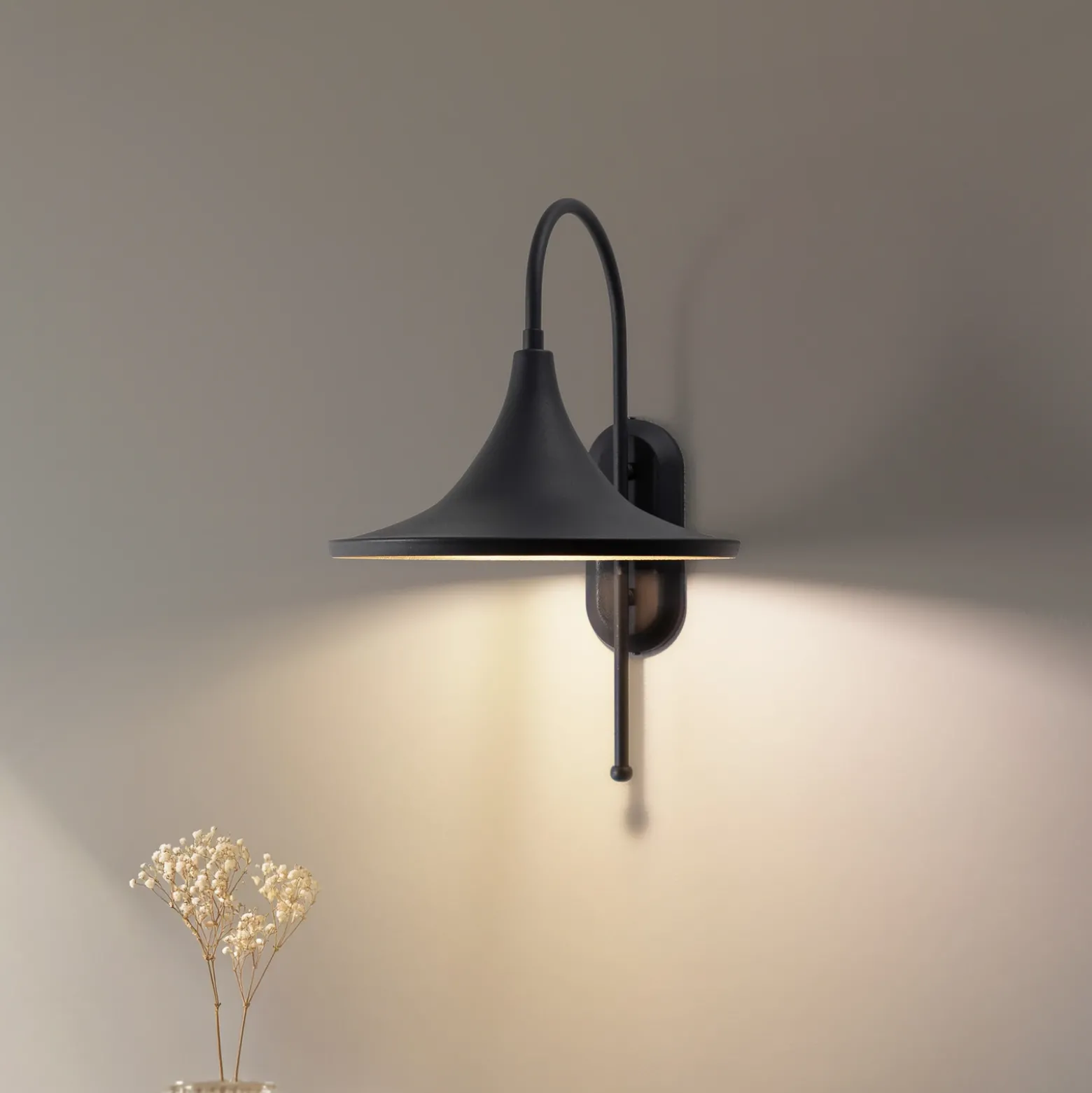 Aplique de pared Enjolino, negro, altura 48 cm, metal, E27