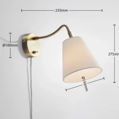 Aplique de pared Ethan de Lindby, blanco/latón antiguo, enchufe, 28 cm, E14