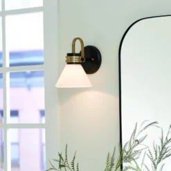 Aplique de pared Farum 1, negro/bronce, acero, cristal, G9