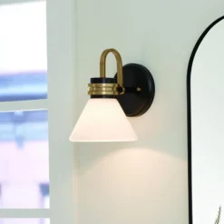 Aplique de pared Farum 1, negro/bronce, acero, cristal, G9