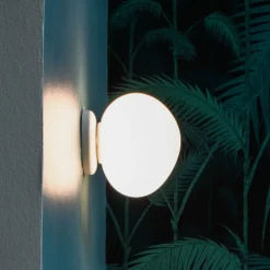 Aplique de pared Foscarini Gregg piccola, blanco, IP44, cristal