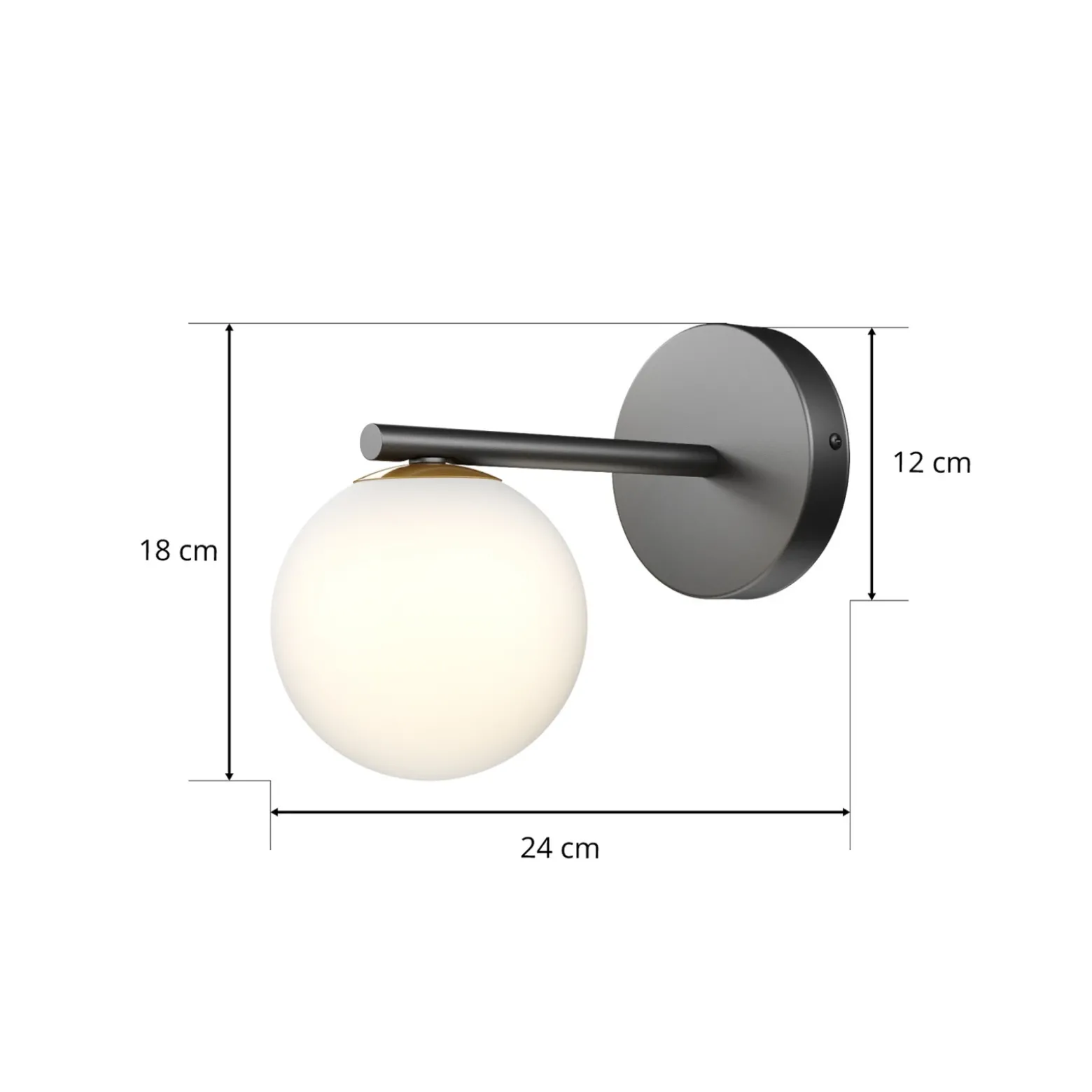 Aplique de pared Gama en negro con bola de cristal