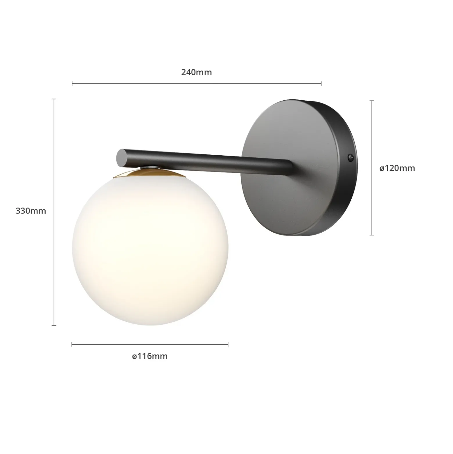 Aplique de pared Gama en negro con bola de cristal