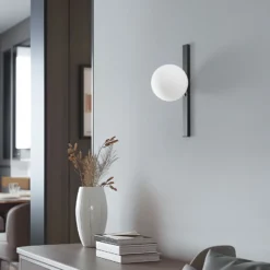 Aplique de pared Garda, negro, metal, cristal, 1 luz