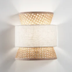 Aplique de pared Gazebo, color natural/beige, ratán, 27 cm de altura, E27