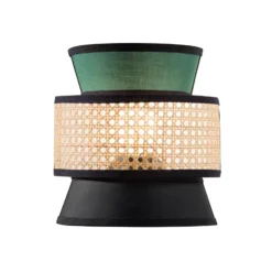 Aplique de pared Gazebo, verde/negro/natural, ratán, 27 cm, E27