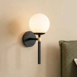 Aplique de pared Gondol, negro, altura 37 cm, metal/cristal, E27