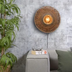 Aplique de pared GOOD & MOJO Bali de bambú, Ø 44 cm