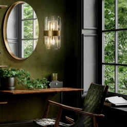 Aplique de pared Grace, de 2 luces, color dorado, hierro, cristal