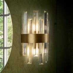 Aplique de pared Grace, de 2 luces, color dorado, hierro, cristal