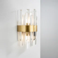 Aplique de pared Grace, de 2 luces, color dorado, hierro, cristal