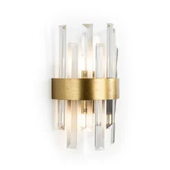 Aplique de pared Grace, 2 luces, dorado, hierro, cristal
