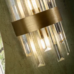 Aplique de pared Grace, 2 luces, dorado, hierro, cristal
