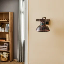 Aplique de pared Hakon, marrón óxido/madera natural