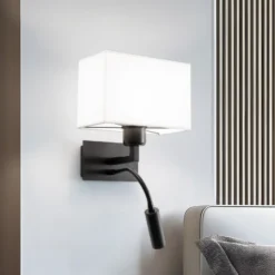 Aplique de pared Harry, angular, negro/negro/blanco