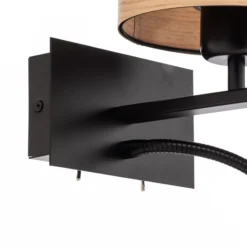 Aplique de pared Harry, redondo, negro/madera clara