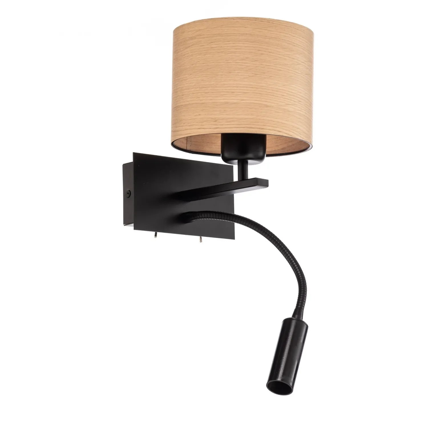 Aplique de pared Harry, redondo, negro/madera clara