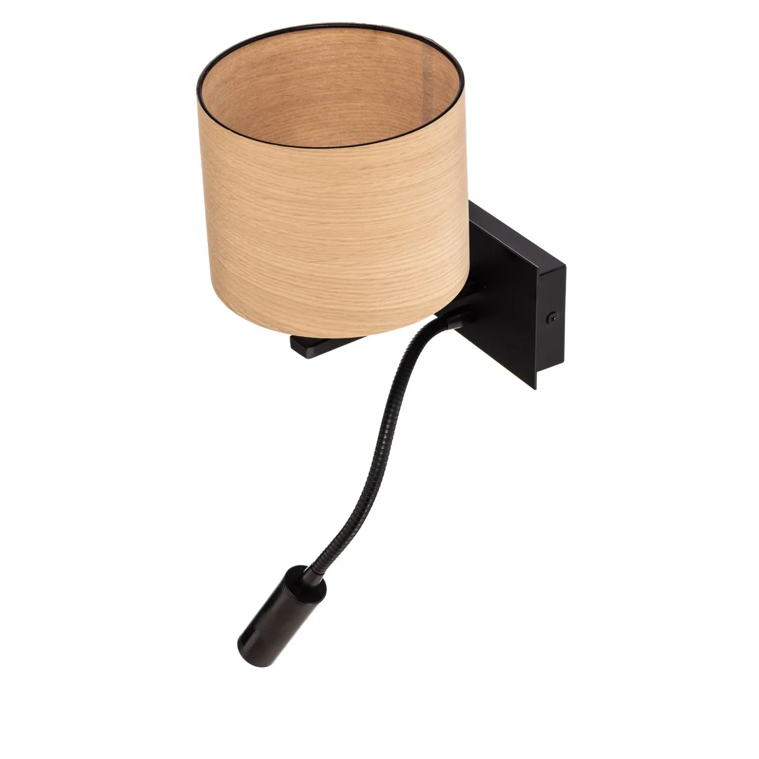 Aplique de pared Harry, redondo, negro/madera clara