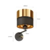 Aplique de pared Hilton negro/dorado con brazo de lectura LED