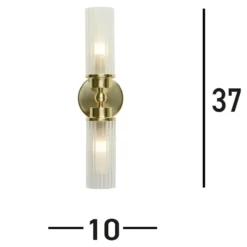 Aplique de pared Imperial, latón, 2 luces, acero, cristal, IP44