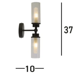 Aplique de pared Imperial, negro, 2 luces, acero, cristal, IP44