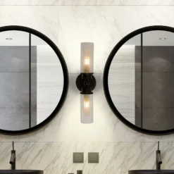 Aplique de pared Imperial, negro, 2 luces, acero, cristal, IP44