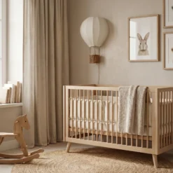 Aplique de pared infantil Lindby Aeris, beige, 44 cm, tejido, E27