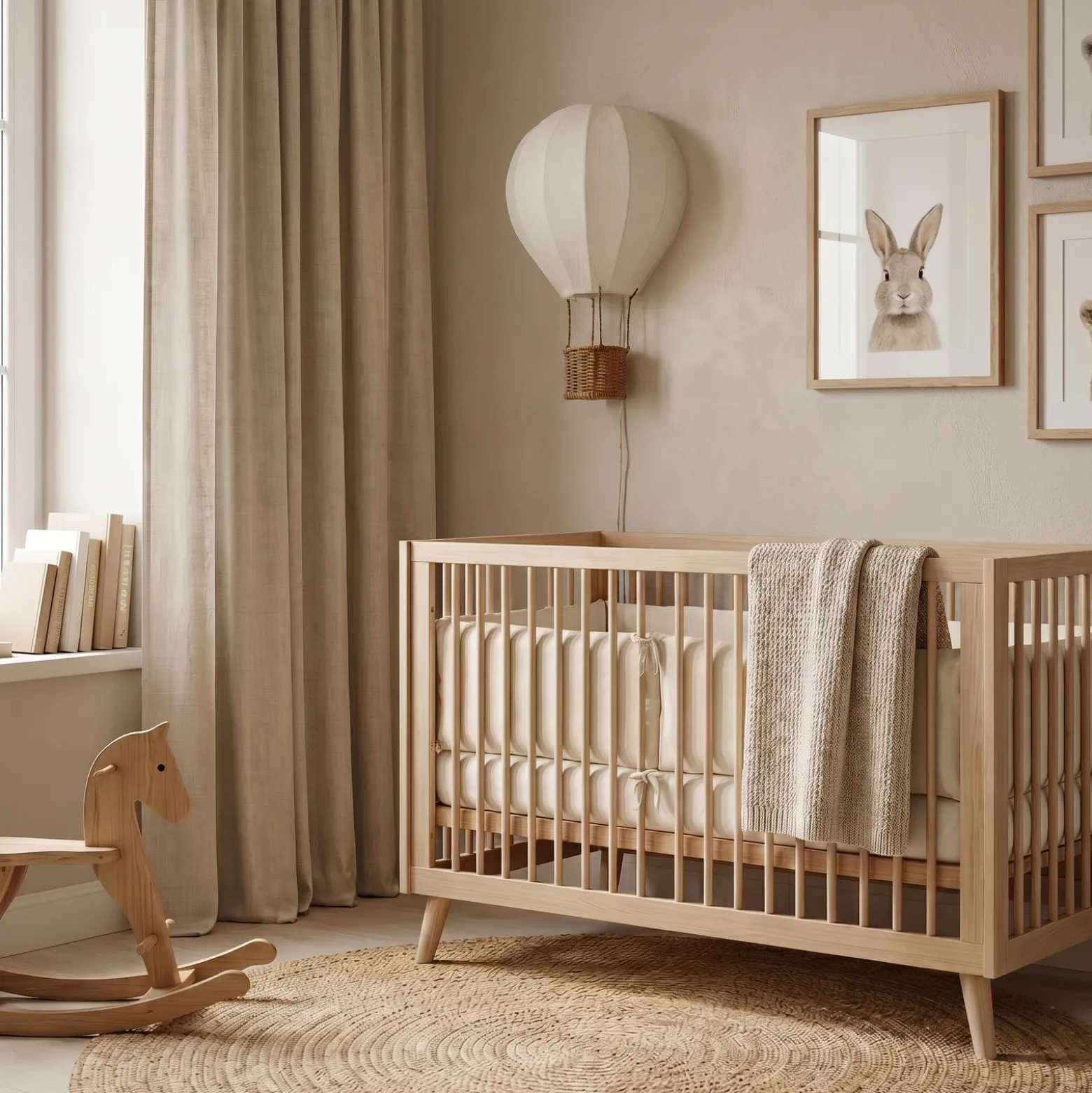 Aplique de pared infantil Lindby Aeris, beige, 44 cm, tejido, E27