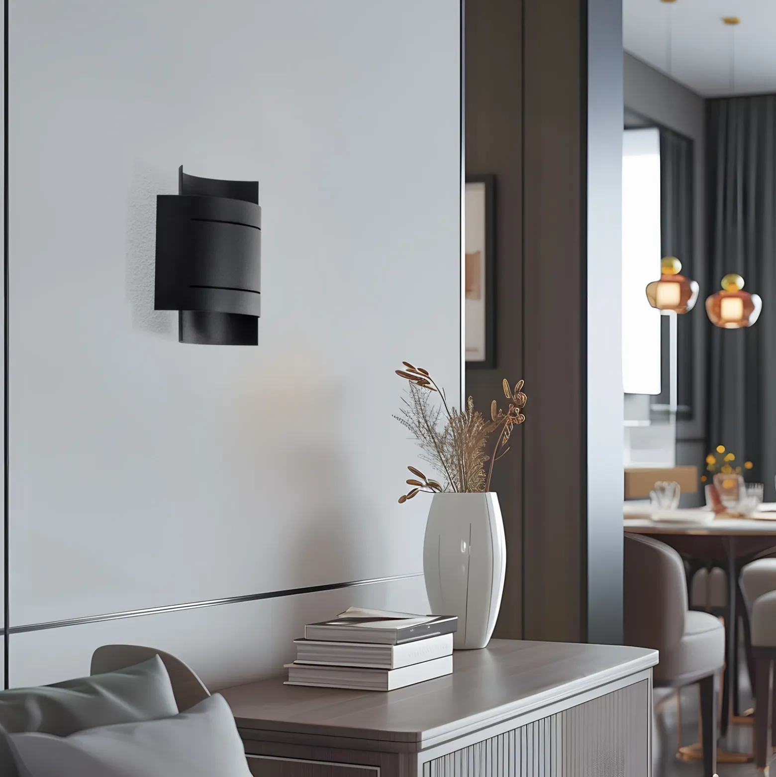 Aplique de pared Isotta, negro, 21 cm de ancho, semicircular
