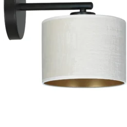 Aplique de pared Jari con pantalla de tela, blanco-dorado