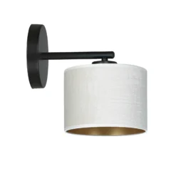 Aplique de pared Jari con pantalla de tela, blanco-dorado