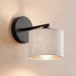 Aplique de pared Jari con pantalla de tela, blanco-dorado