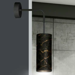 Aplique de pared Joni, textil, 1 luz negro marmolado