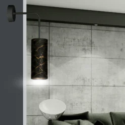 Aplique de pared Joni, textil, 1 luz negro marmolado