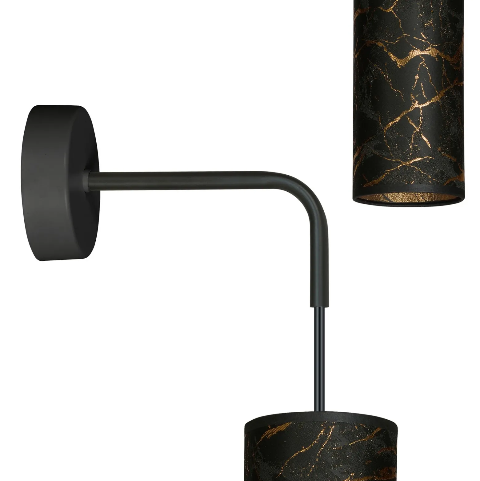 Aplique de pared Joni, textil, 1 luz negro marmolado