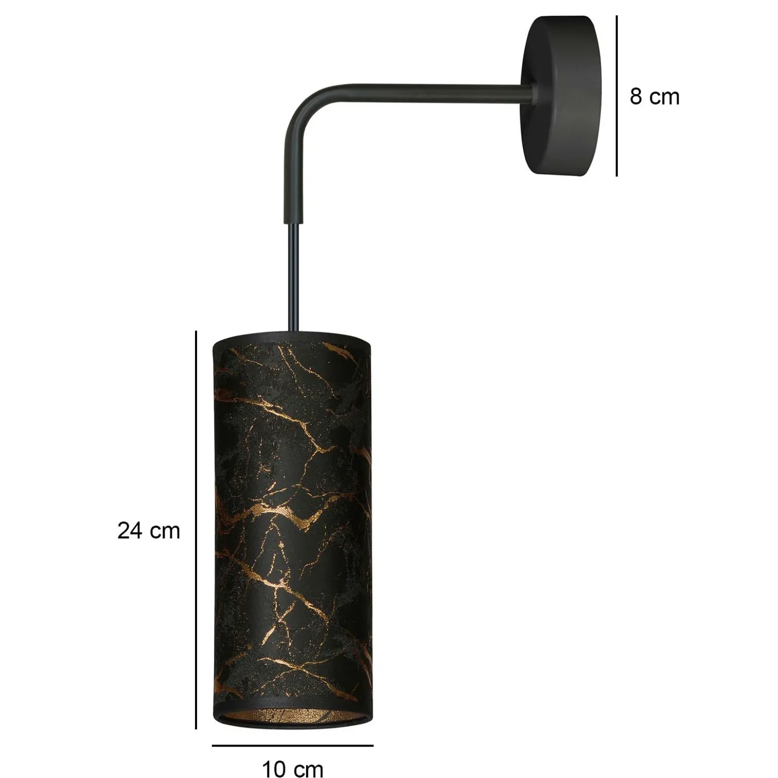 Aplique de pared Joni, textil, 1 luz negro marmolado