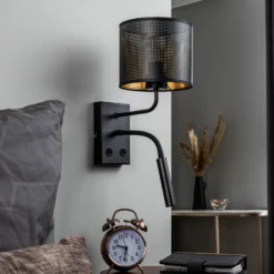 Aplique de pared Jovin de 1 luz con foco negro/dorado