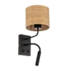 Aplique de pared Jovin 1 luz con foco, pantalla de ratán