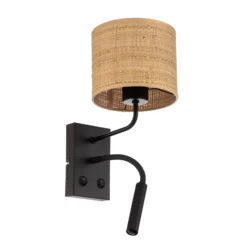 Aplique de pared Jovin 1 luz con foco, pantalla de ratán