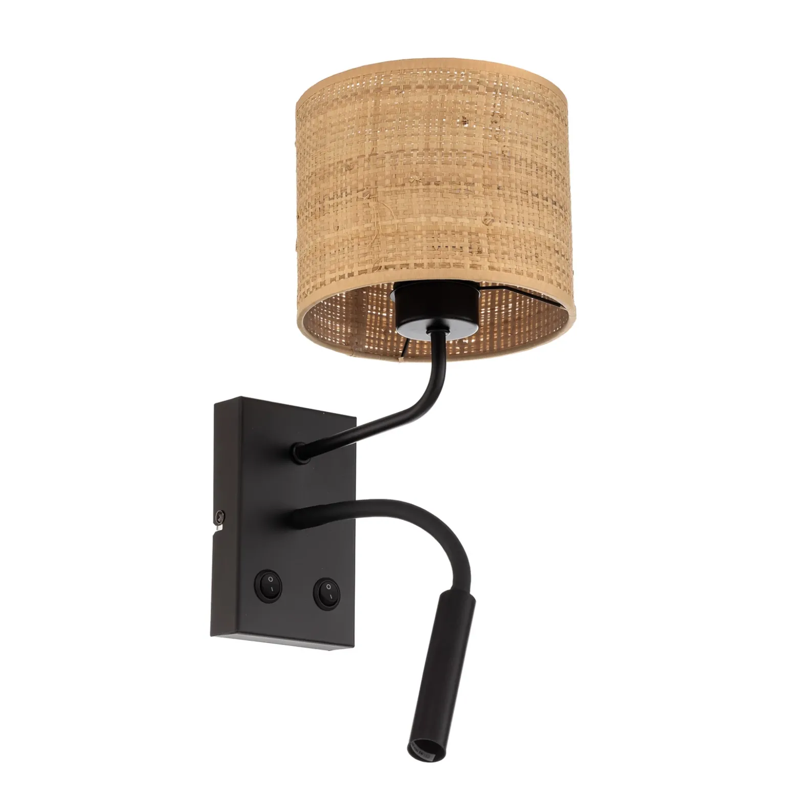 Aplique de pared Jovin 1 luz con foco, pantalla de ratán