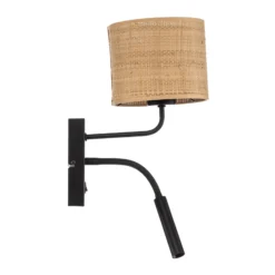 Aplique de pared Jovin 1 luz con foco, pantalla de ratán