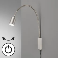 Aplique de pared Justi, color níquel, altura 52 cm, metal