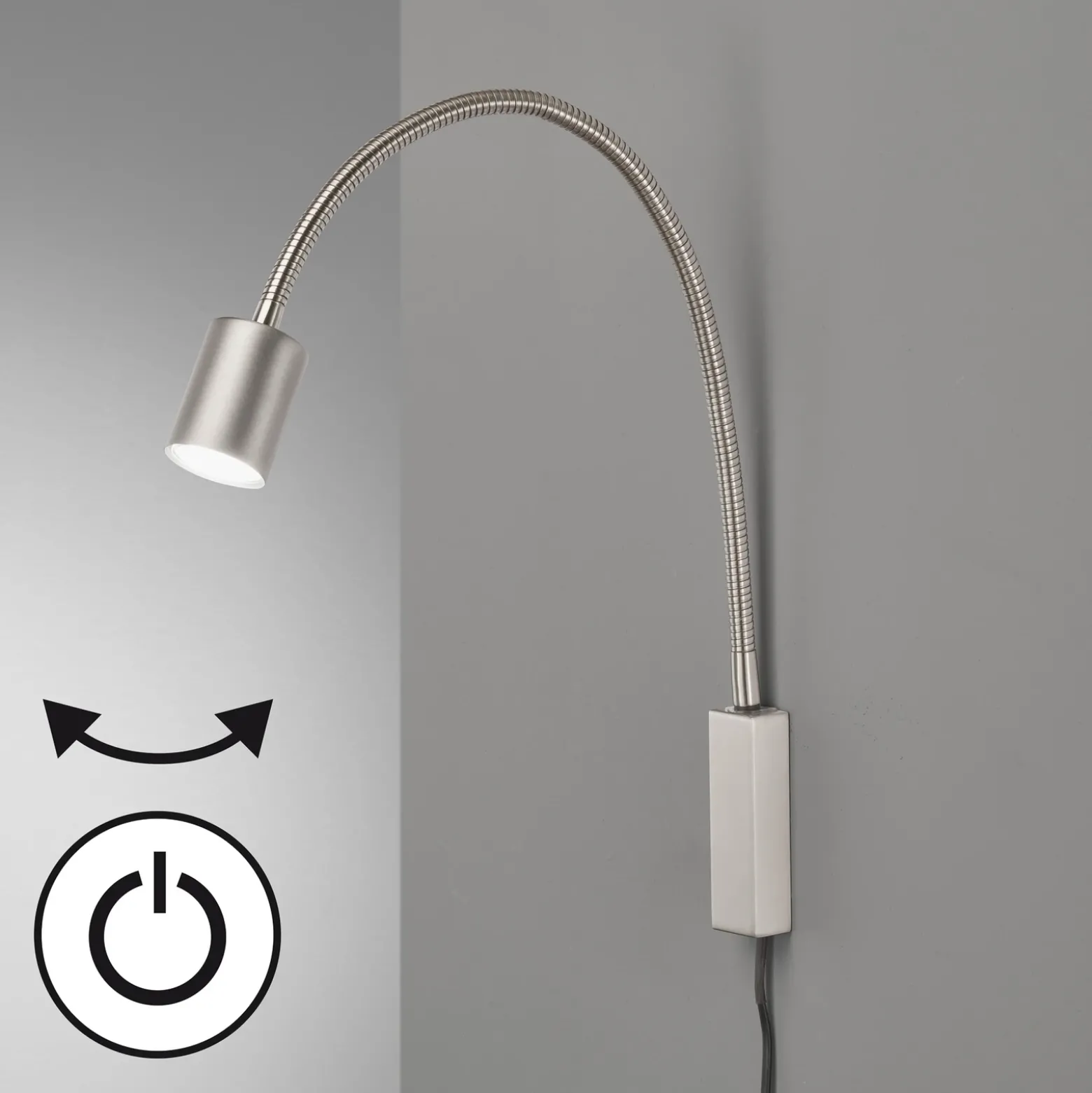 Aplique de pared Justi, color níquel, altura 52 cm, metal