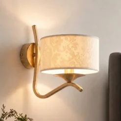 Aplique de pared Kaszmir Ecrie, dorado/beige, acero, tejido, E27