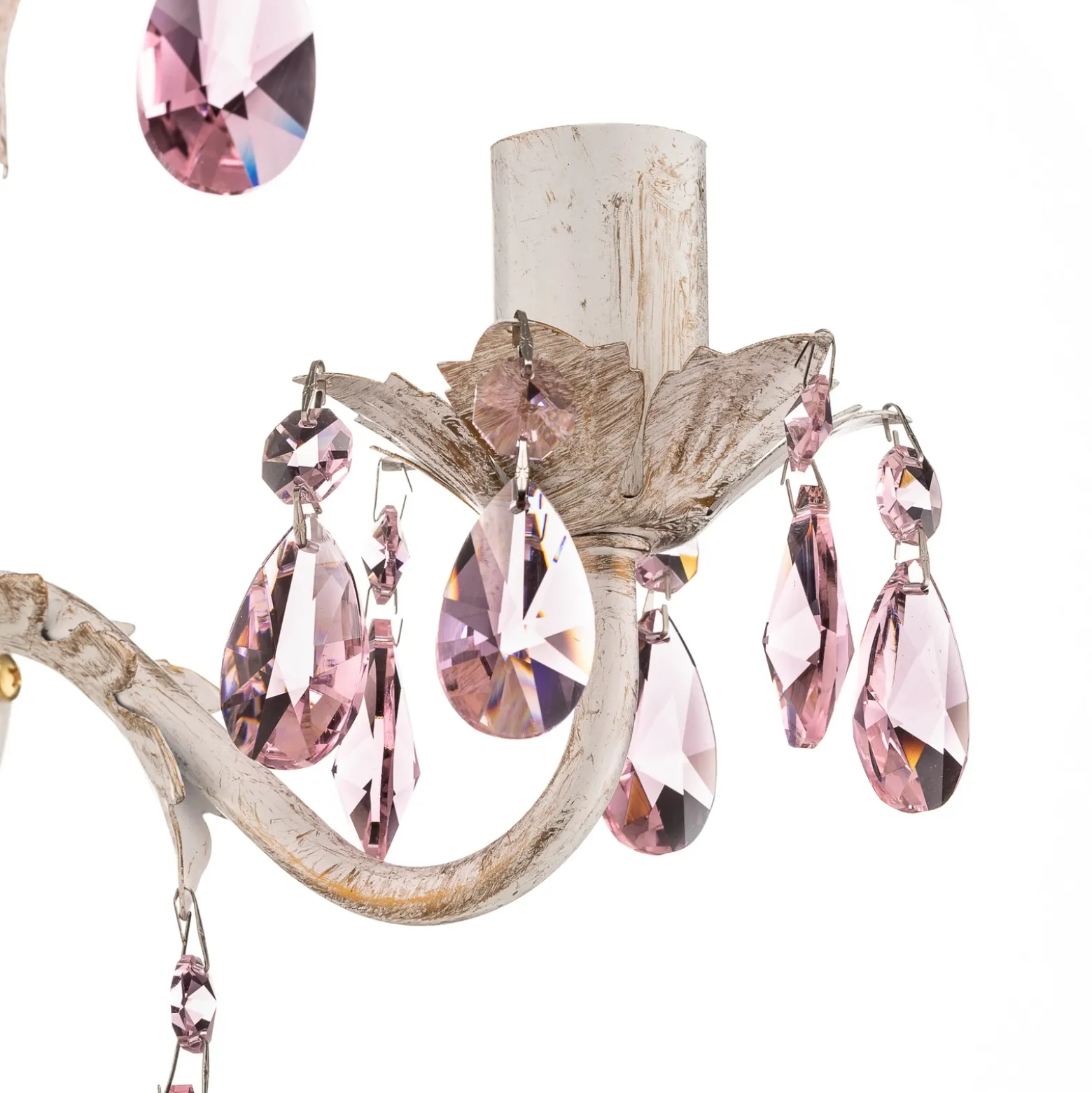 Aplique de pared Kate 2 luces, blanco, cristales rosas