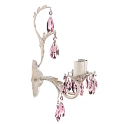 Aplique de pared Kate 2 luces, blanco, cristales rosas
